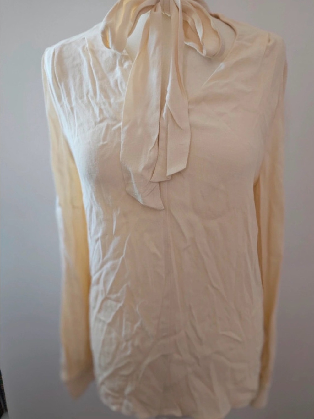 Topshop Cream Tie-Neck Long Sleeve Blouse